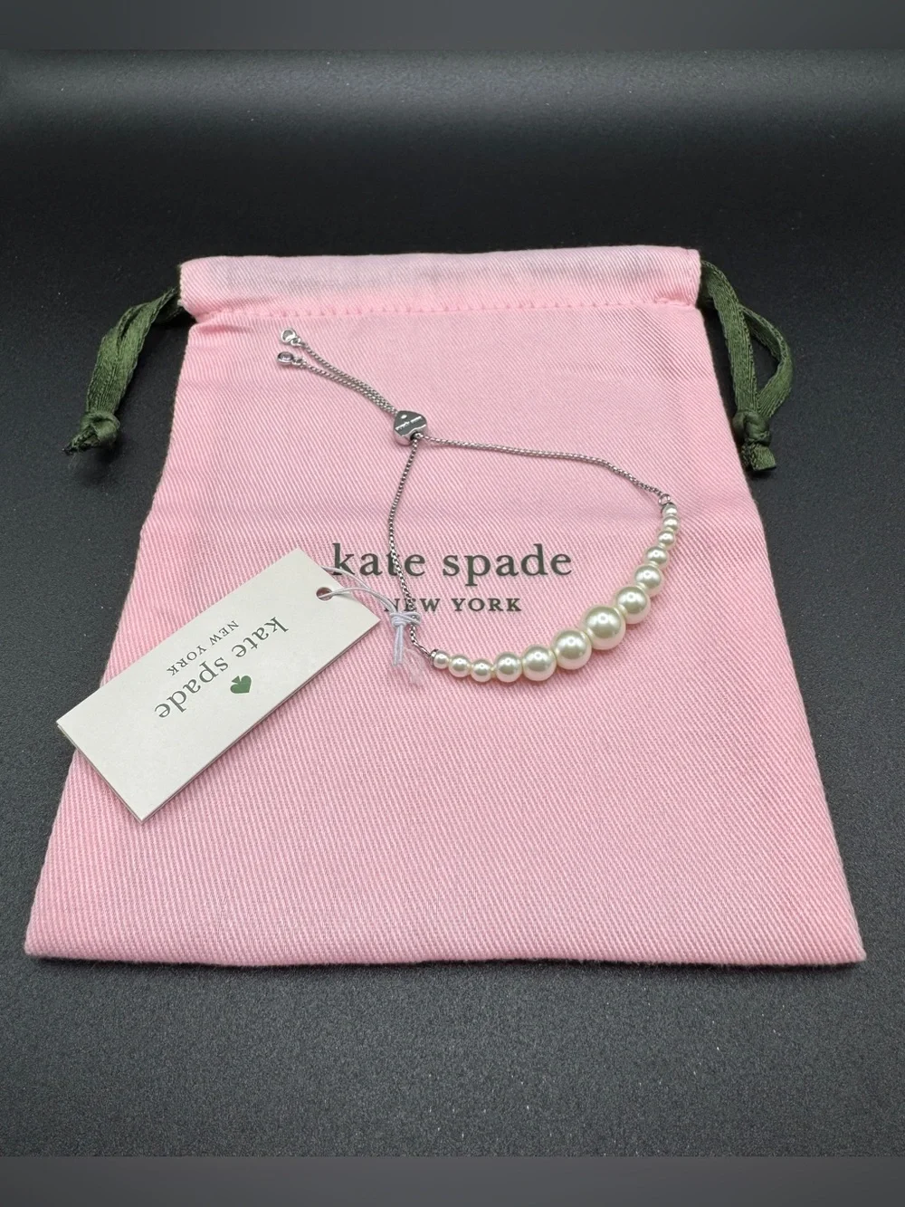 Kate Spade New York Cream Graduated Faux Pearl Slider Bracelet NWT